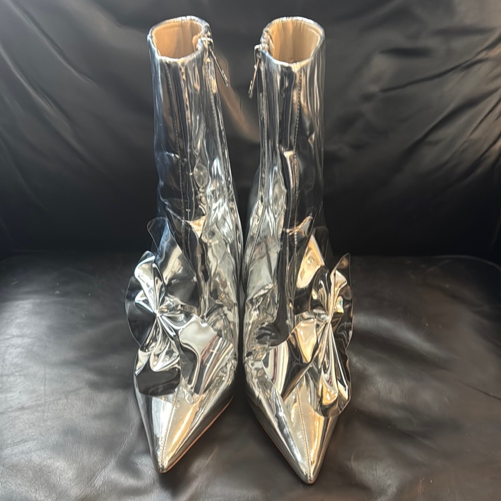 Silver Metallic Pointed Toe Boots